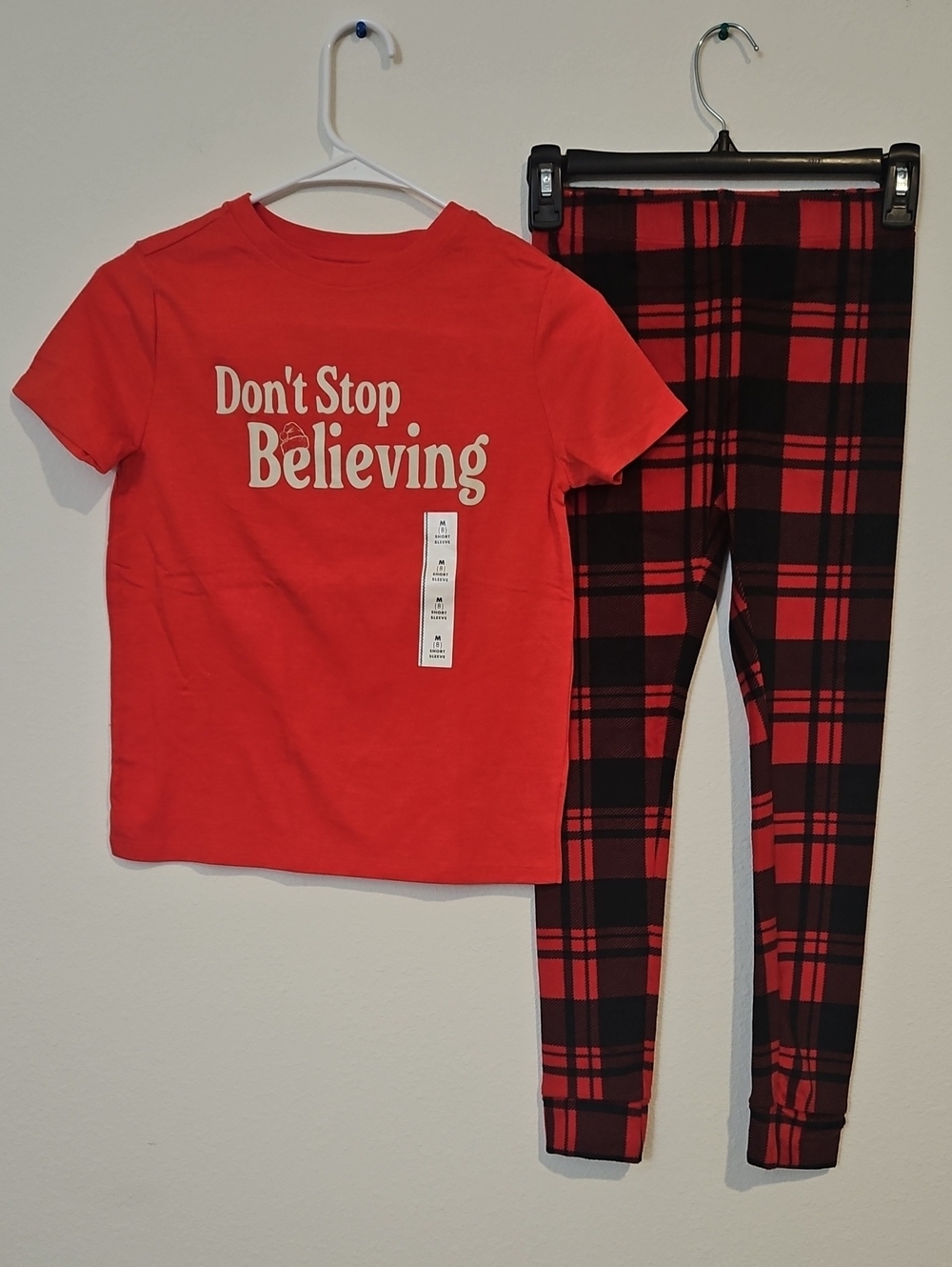 Target Red Graphic Tee with Red & Black Plaid Leggings
